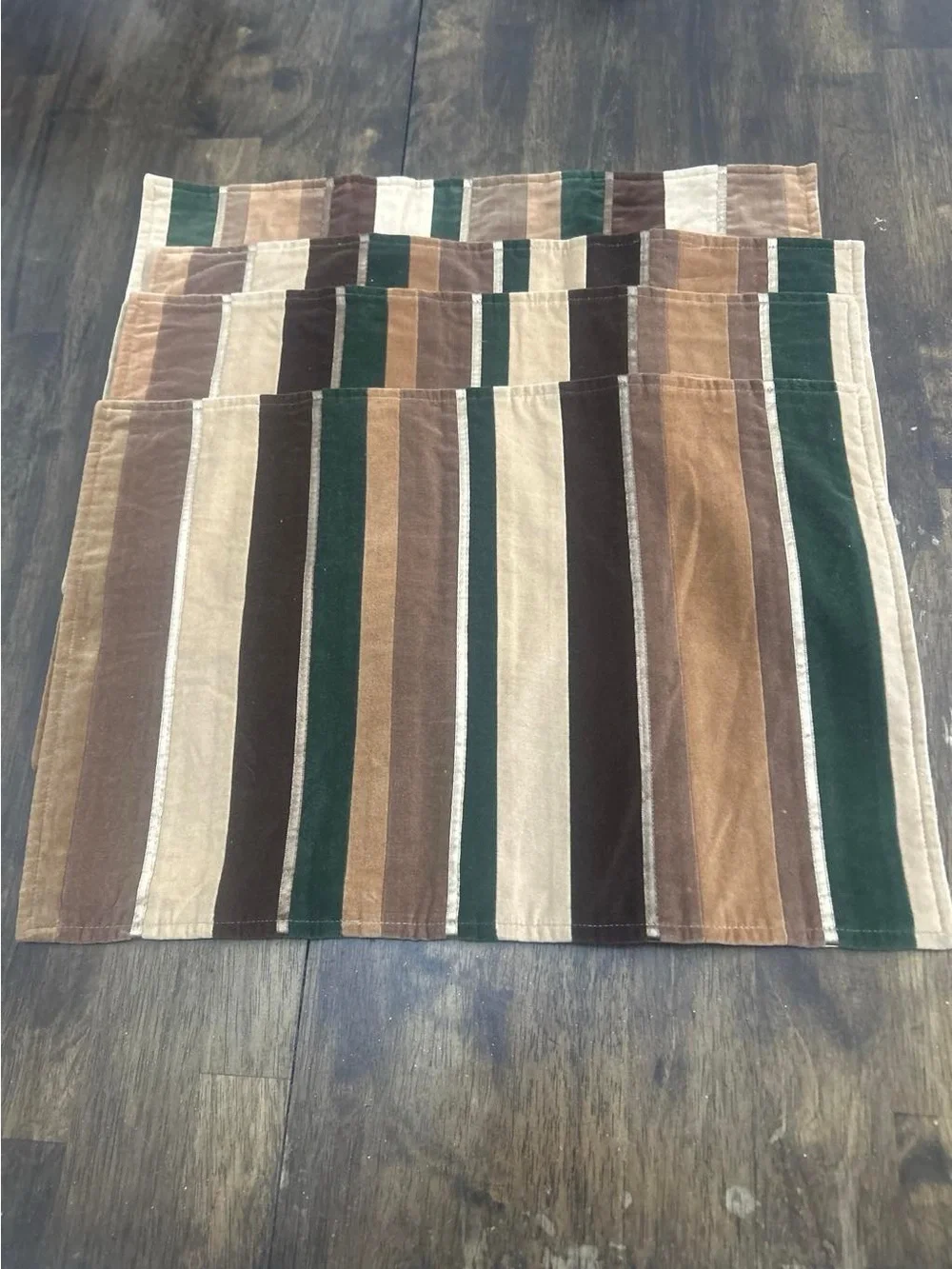 Striped Cotton Table Placemat Set - Green, Brown & Cream